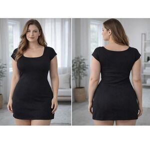 No Comment Square Neck Dress Women Medium Black Minimalist Bodycon LBD
